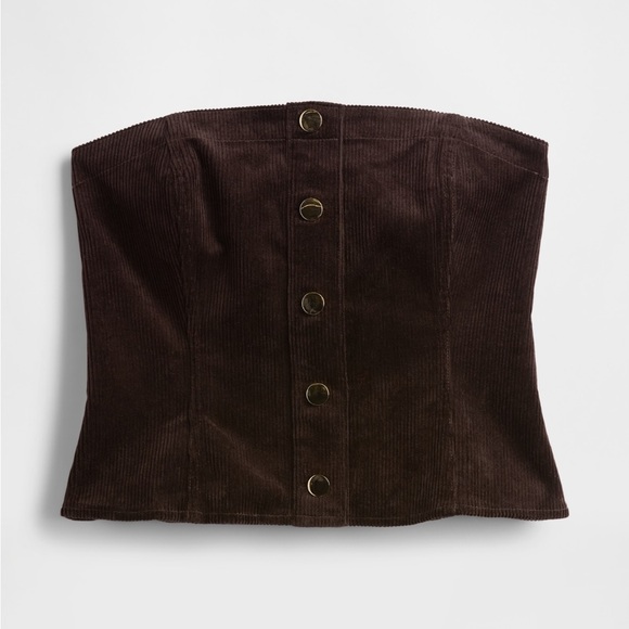 Brown Strapless Corduroy Cotton Crop Vest Size XS Petite - Picture 4 of 6